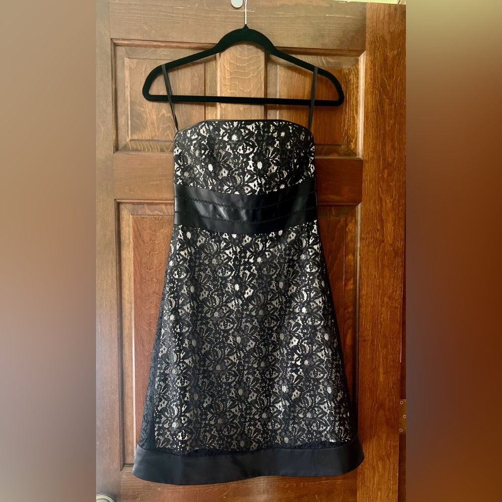 WHBM Black Lace Strapless Mini Dress